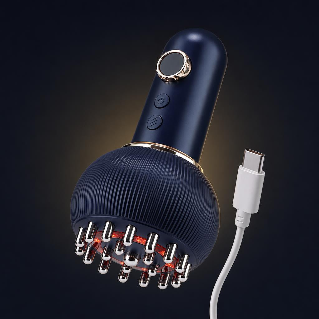 Masajeador eléctrico Nublora con su cable de carga USB-C
